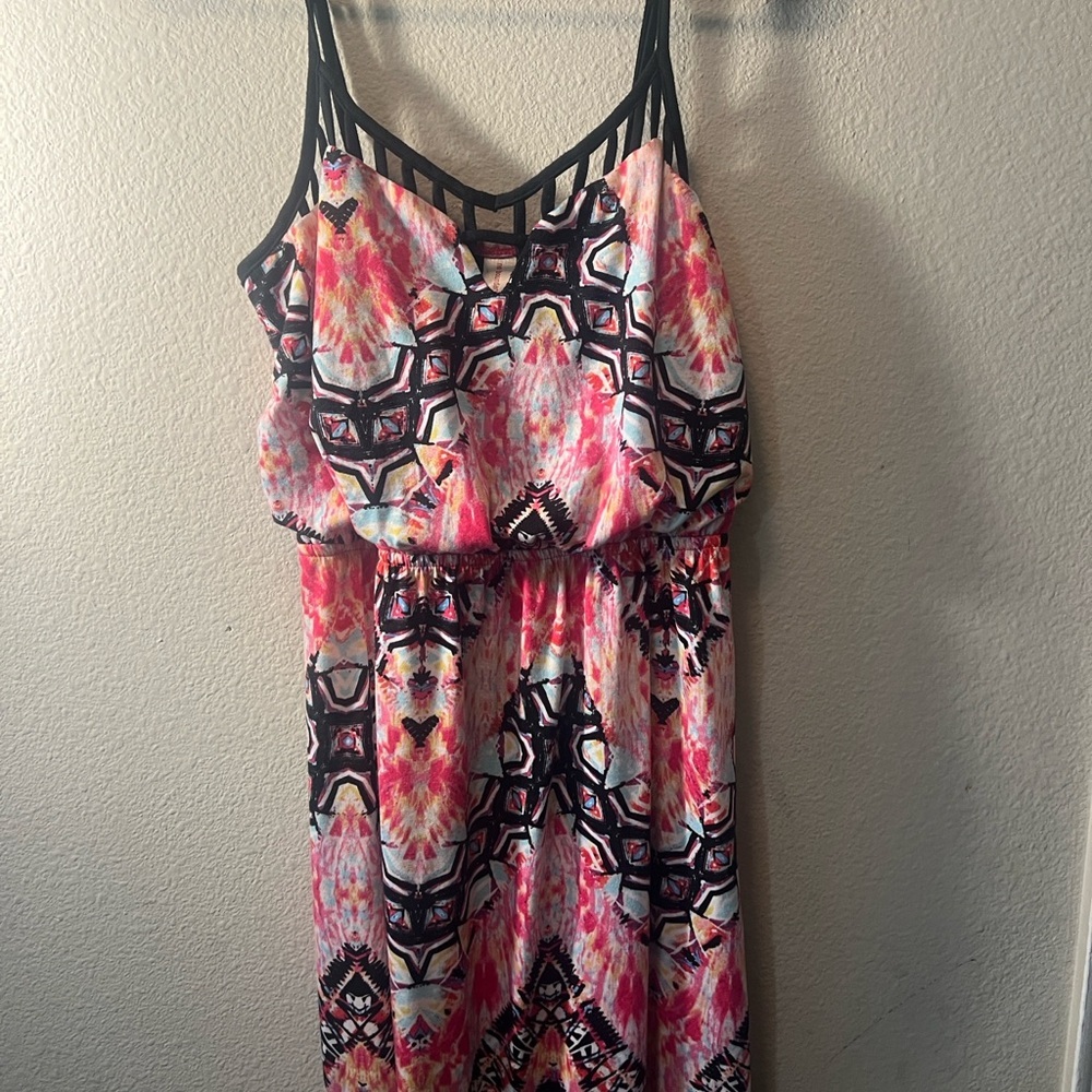 No Boundaries Strapless Dress with Pink and Black Pattern